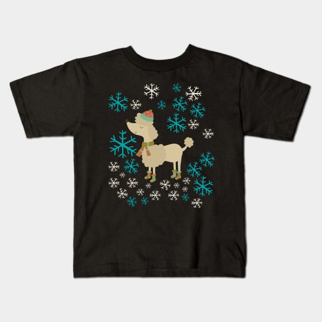 Poodle Dog walk in snow Kids T-Shirt by Nice Surprise